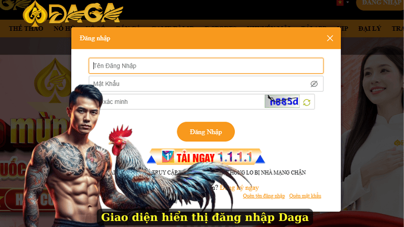 Giao diện hiển thị đăng nhập Daga