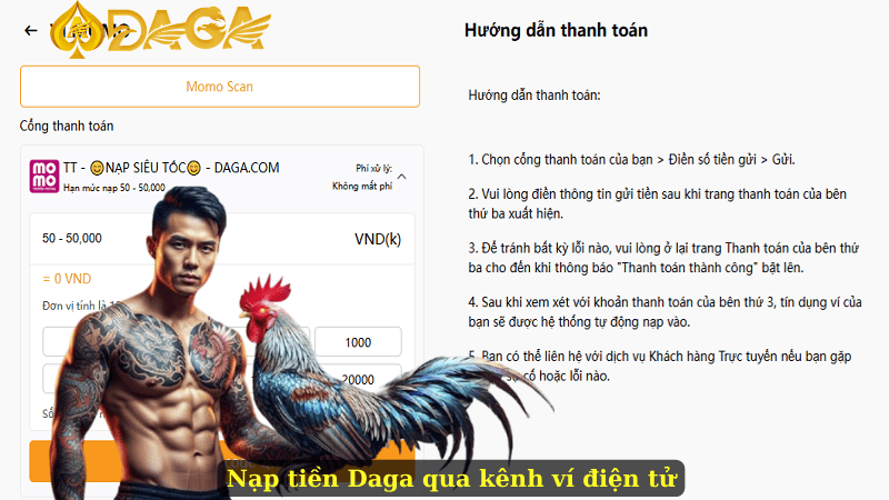 Nạp tiền Daga qua kênh ví điện tử